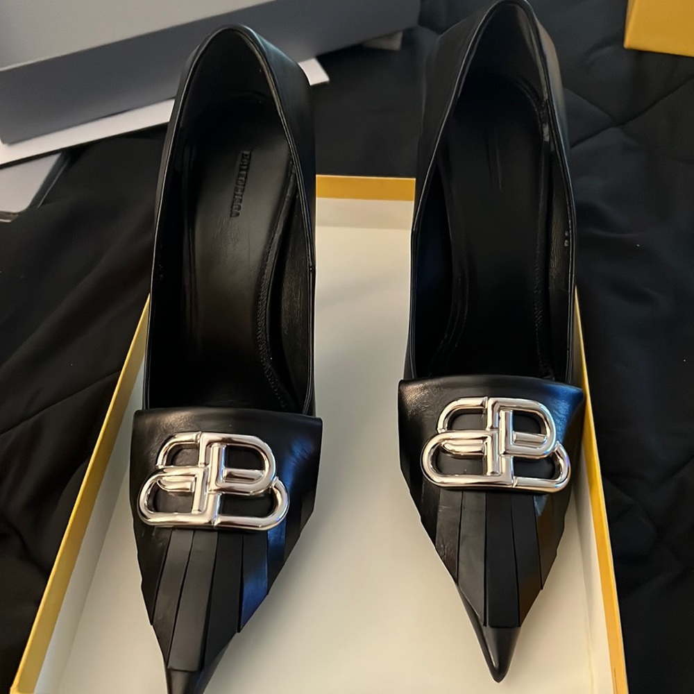 Black and silver Balenciaga heels